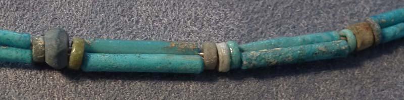 Ancient Egyptian Blue Faience Necklace with God Shu Amulet