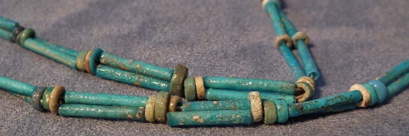 Ancient Egyptian Blue Faience Necklace with God Shu Amulet