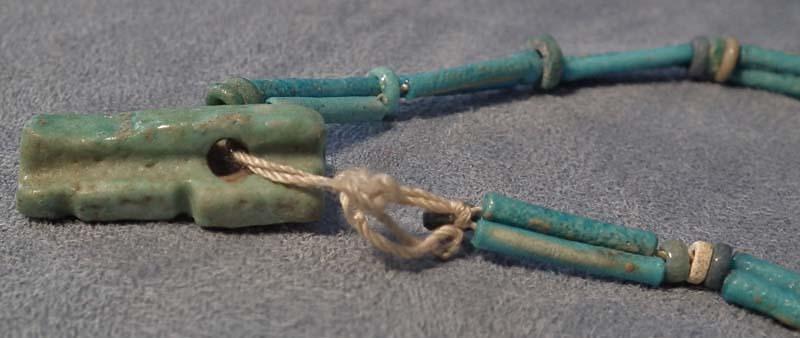 Ancient Egyptian Blue Faience Necklace with God Shu Amulet