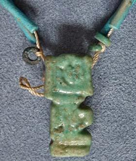 Ancient Egyptian Blue Faience Necklace with God Shu Amulet