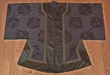 Antique Chinese Qing Dynasty Robe Navy Blue Silk with Dragon & Phoenix