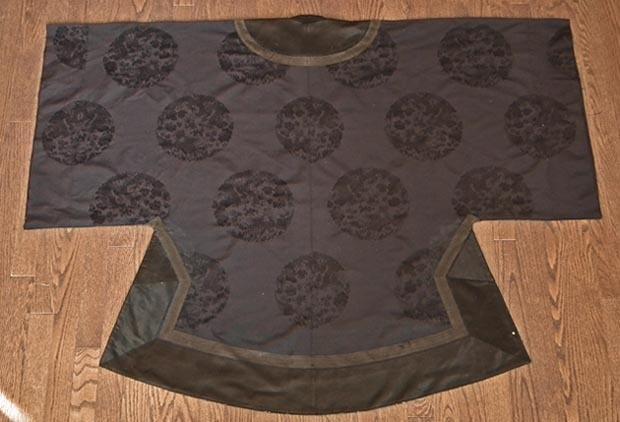 Antique Chinese Qing Dynasty Robe Navy Blue Silk with Dragon & Phoenix