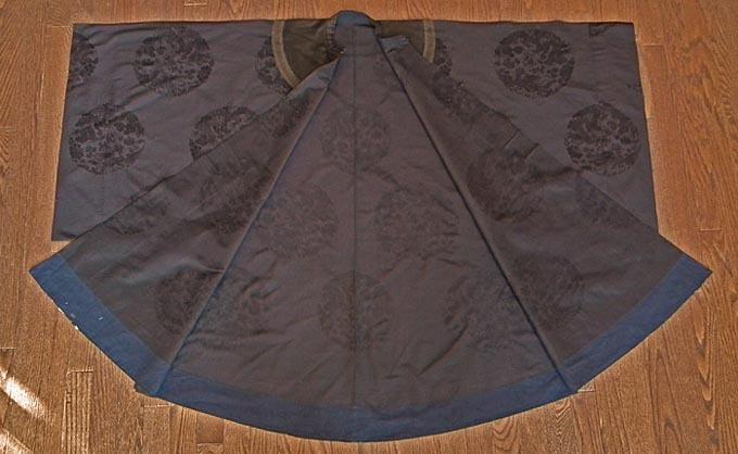 Antique Chinese Qing Dynasty Robe Navy Blue Silk with Dragon & Phoenix