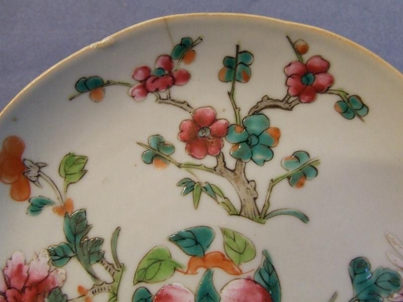 Antique Chinese Famille Rose Hand Painted Enameled Plate Qing Dynasty 19th C