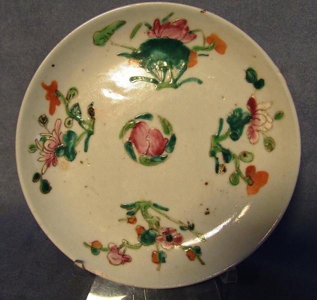 Antique Chinese Famille Rose Hand Painted Enameled Plate Qing Dynasty 19th C