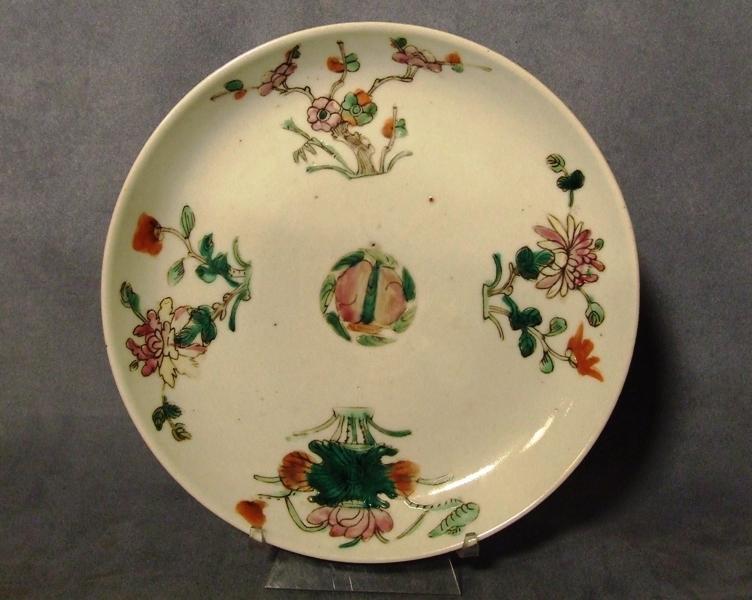 Antique Chinese Famille Rose Hand Painted Enameled Plate Qing Dynasty 19th C