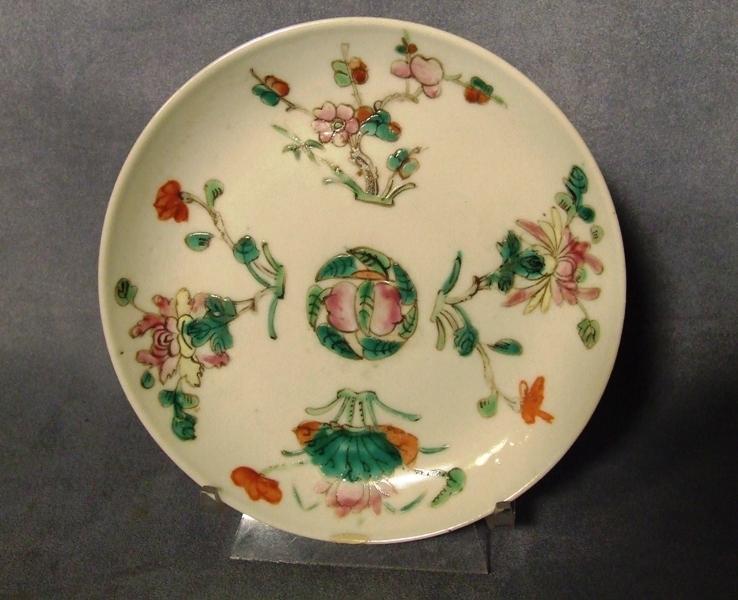 Antique Chinese Famille Rose Hand Painted Enameled Plate Qing Dynasty 19th C
