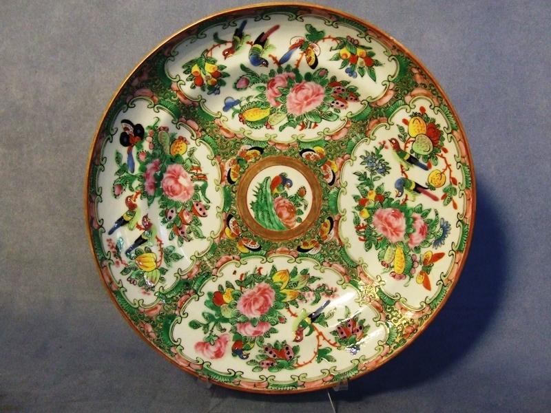 Antique Chinese Hand Painted Famille Rose Enameled Plate Qing Dynasty 19th C