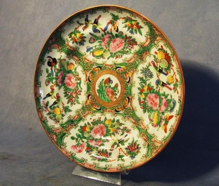 Antique Chinese Hand Painted Famille Rose Enameled Plate Qing Dynasty 19th C
