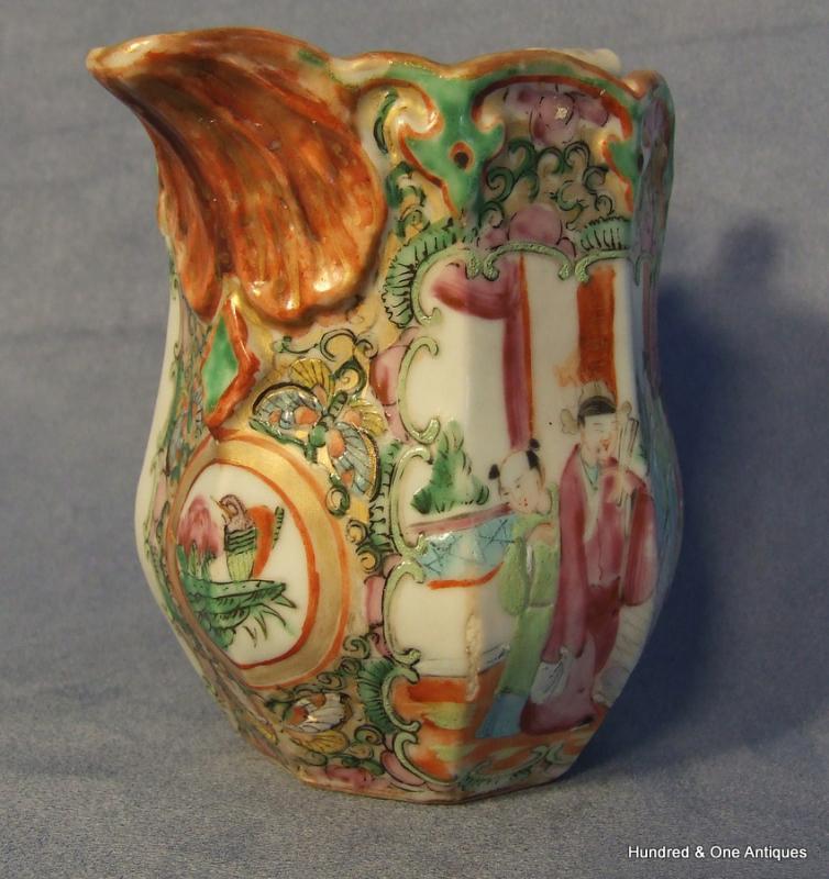 Antique Chinese Export Rose Mandarin Pitcher Quing Dynasty ca 1820-1840