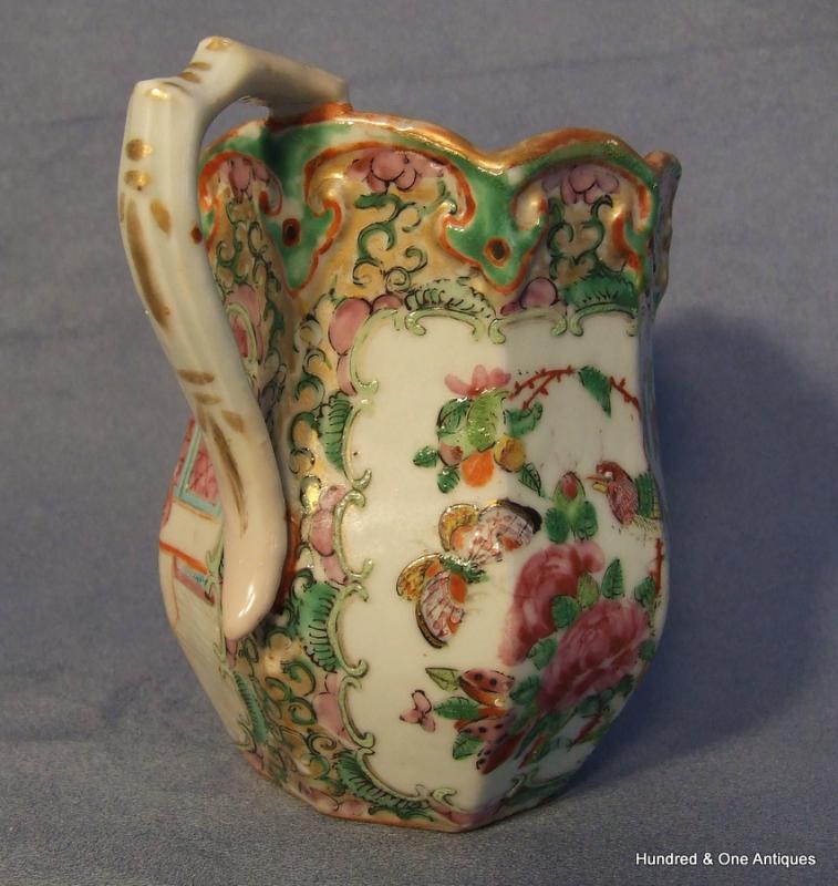 Antique Chinese Export Rose Mandarin Pitcher Quing Dynasty ca 1820-1840
