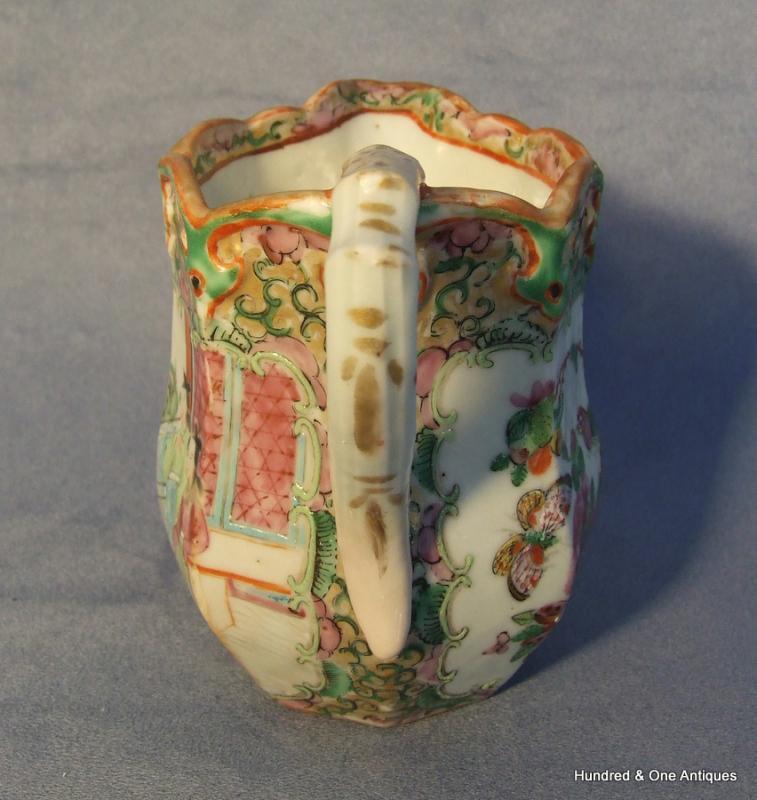 Antique Chinese Export Rose Mandarin Pitcher Quing Dynasty ca 1820-1840
