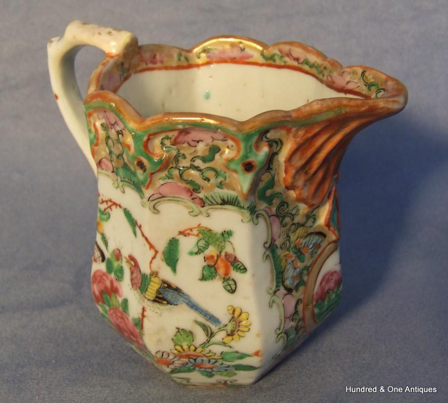 Antique Chinese Export Rose Mandarin Pitcher Quing Dynasty ca 1820-1840