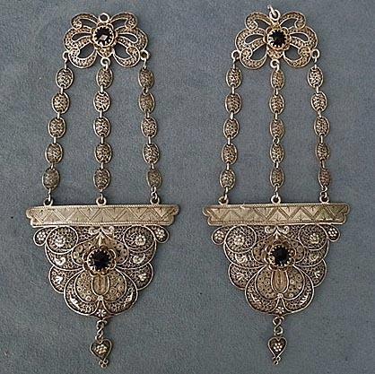 Antique Qing Dynasty Chinese Silver Filigree Headdress Ornaments Earrings