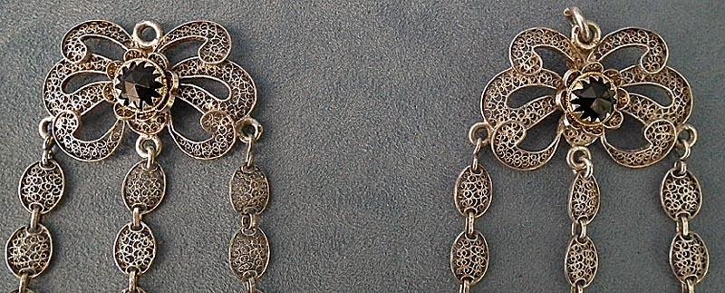 Antique Qing Dynasty Chinese Silver Filigree Headdress Ornaments Earrings