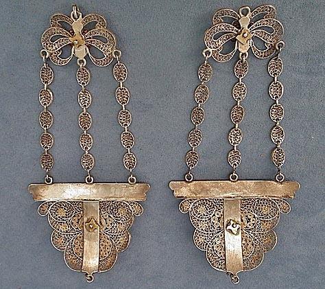 Antique Qing Dynasty Chinese Silver Filigree Headdress Ornaments Earrings