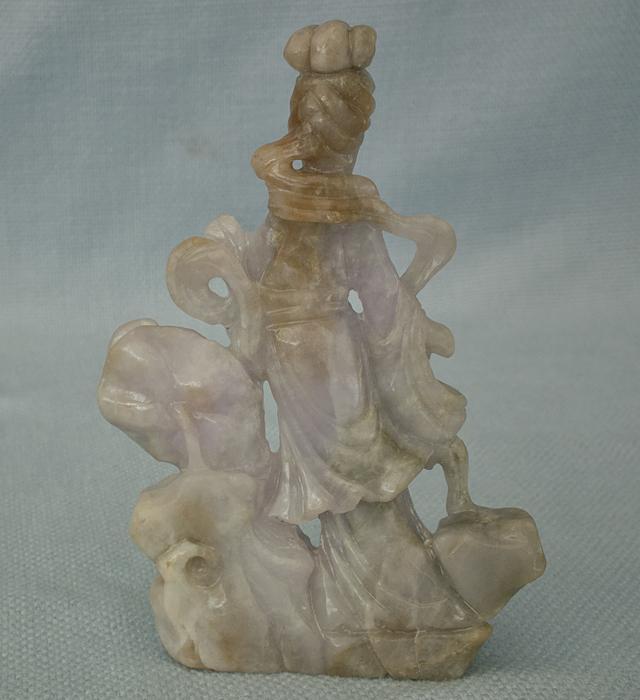 SOLD Antique Chinese 19th century Qing Dynasty Carved Jade Jadeite Statue Lady Figurine