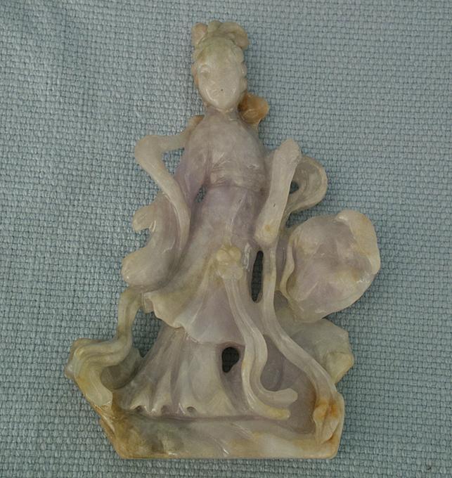 SOLD Antique Chinese 19th century Qing Dynasty Carved Jade Jadeite Statue Lady Figurine