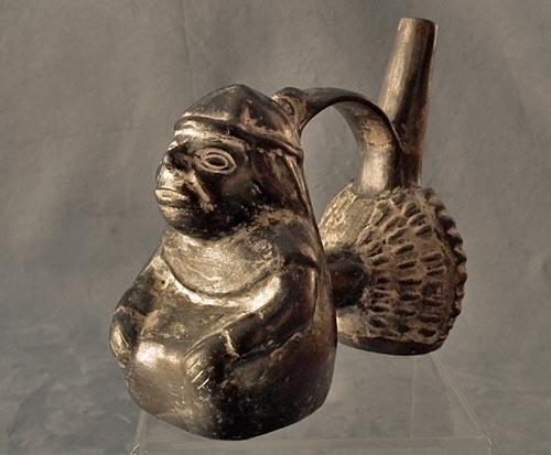 Antique Pre-Columbian Moche Ceramic Figural Whistling Vessel