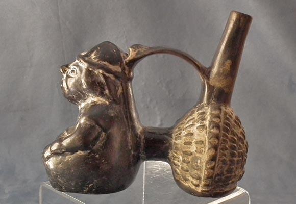 Antique Pre-Columbian Moche Ceramic Figural Whistling Vessel