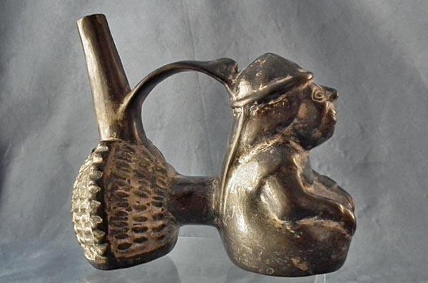 Antique Pre-Columbian Moche Ceramic Figural Whistling Vessel
