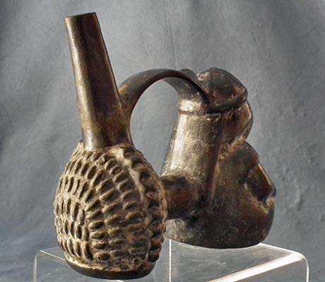 Antique Pre-Columbian Moche Ceramic Figural Whistling Vessel