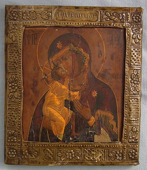 Authentic Antique 18th -19th century Russian Orthodox Icon Mother of God Fedorovskaya