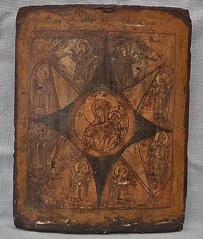 Antique 18th c Russian Orthodox icon the Virgin of the Burning Bush Neopalimaya Kupina