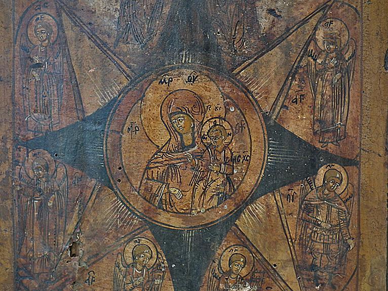 Antique 18th c Russian Orthodox icon the Virgin of the Burning Bush Neopalimaya Kupina