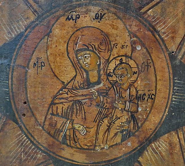 Antique 18th c Russian Orthodox icon the Virgin of the Burning Bush Neopalimaya Kupina