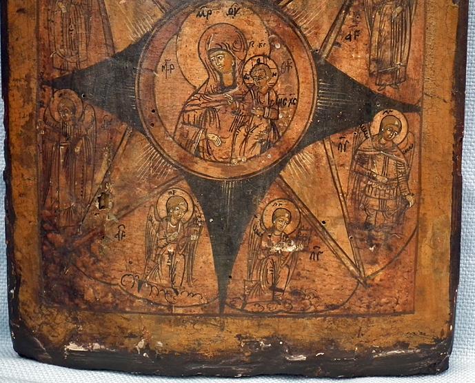 Antique 18th c Russian Orthodox icon the Virgin of the Burning Bush Neopalimaya Kupina