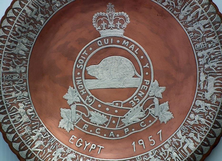 Semi-Antique Silver Inlaid Copper Presentation Plate The Royal Canadian Army Pay Corps Egypt 1957