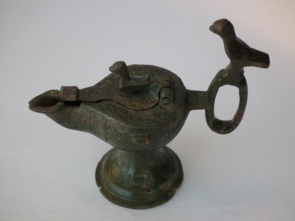 Antique Medieval Islamic Bronze Oil Lamp Khorasan Seljuk Seljuq Turks 12th c