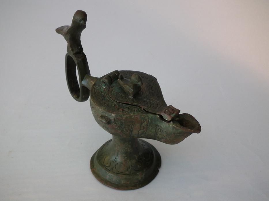 Antique Medieval Islamic Bronze Oil Lamp Khorasan Seljuk Seljuq Turks 12th c