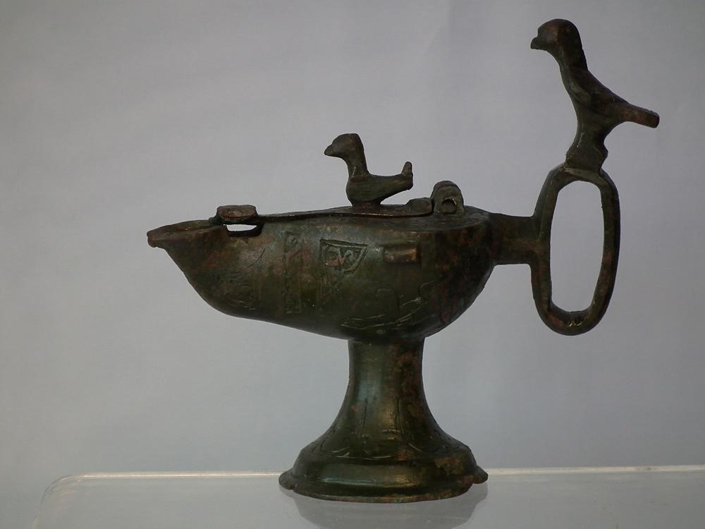 Antique Medieval Islamic Bronze Oil Lamp Khorasan Seljuk Seljuq Turks 12th c