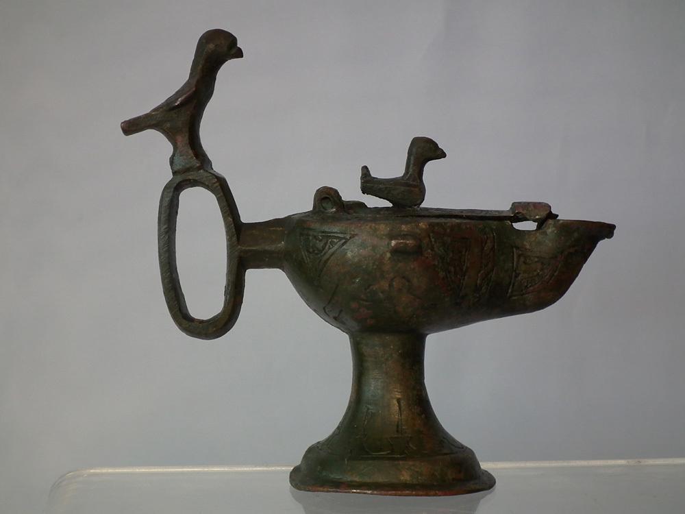 Antique Medieval Islamic Bronze Oil Lamp Khorasan Seljuk Seljuq Turks 12th c