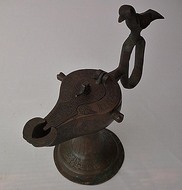 Antique Medieval Islamic Seljuk Seljuq Turks Bronze Oil Lamp Khorasan 12th C