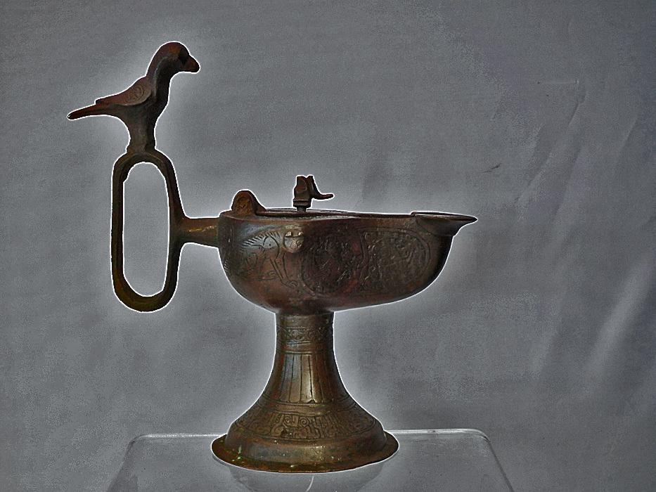 Antique Medieval Islamic Seljuk Seljuq Turks Bronze Oil Lamp Khorasan 12th C