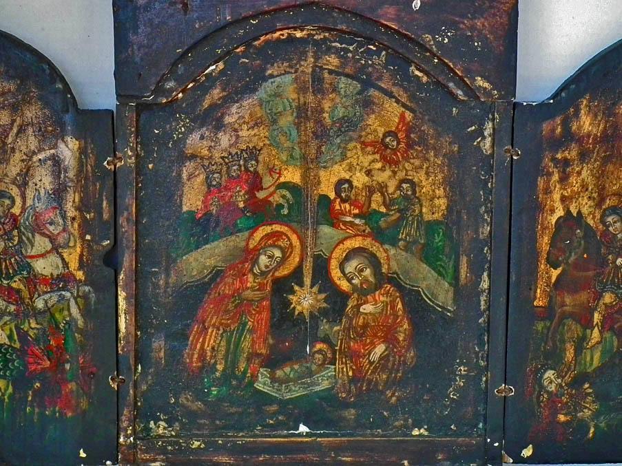 Antique 18th c Greek Post-Byzantine Orthodox Triptych Nativity Icon