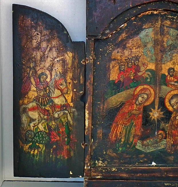 Antique 18th c Greek Post-Byzantine Orthodox Triptych Nativity Icon