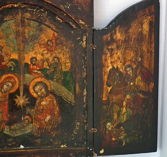 Antique 18th c Greek Post-Byzantine Orthodox Triptych Nativity Icon
