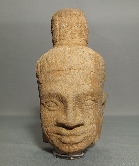 Antique Khmer Head of Divinity, Antique Sandstone Figure