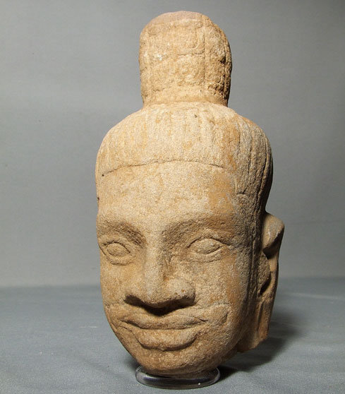 Antique Khmer Head of Divinity, Antique Sandstone Figure