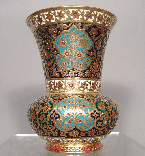 Islamic Indian Mughal Enamelled Gilt Copper Vase