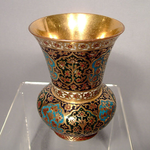 Islamic Indian Mughal Enamelled Gilt Copper Vase