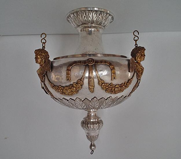 Huge Antique 19th Century Silver Plated Church Sanctuary Vigil Oil Lamp