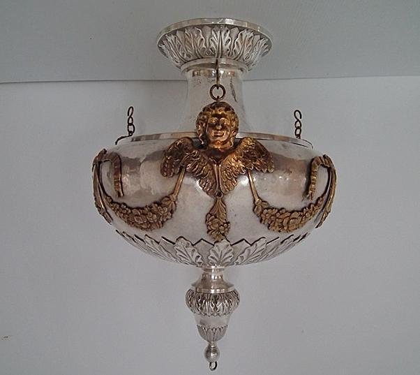 Huge Antique 19th Century Silver Plated Church Sanctuary Vigil Oil Lamp