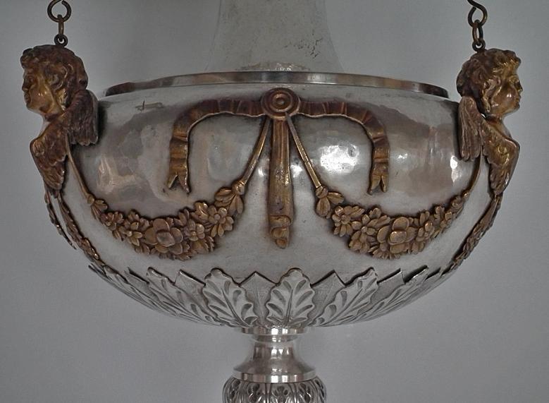 Huge Antique 19th Century Silver Plated Church Sanctuary Vigil Oil Lamp