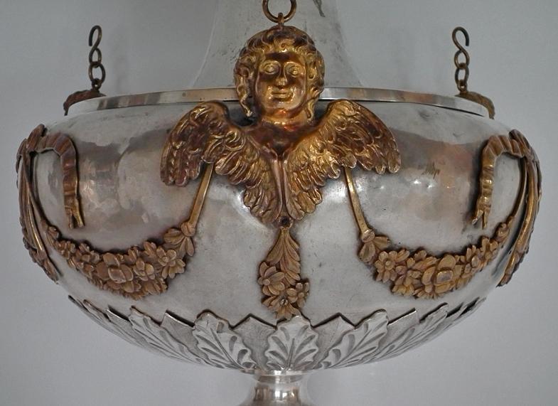 Huge Antique 19th Century Silver Plated Church Sanctuary Vigil Oil Lamp