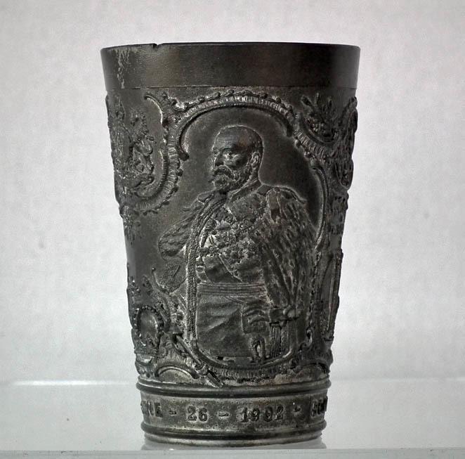 Antique Souvenir English Pewter Beaker Commemorating Coronation of Edward VII